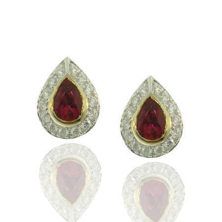 red sapphire ruby diamond halo cluster stud earring