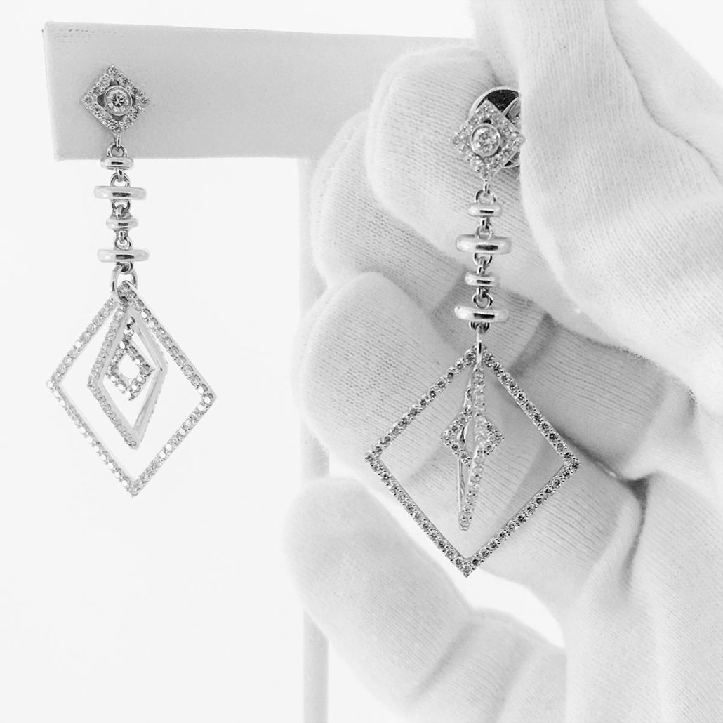 Diamond Earrings, Dangling Earrings, 18 K White Gold, Holiday Gifts, 2017 Holiday, 20 Days of Diamonds, Fine Jewelry