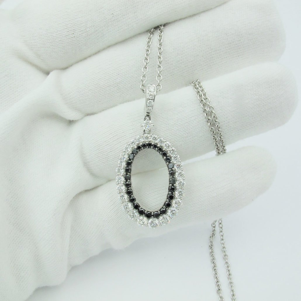 14K White Gold, 20 Days of Diamonds, Circle Pendant, Diamond District, Diamond Pendant, Fancy Black Treated Diamond, Fine Jewelry, Holiday 2017, holiday gifts, Natural Round Brilliant Diamond, NYC Jeweler