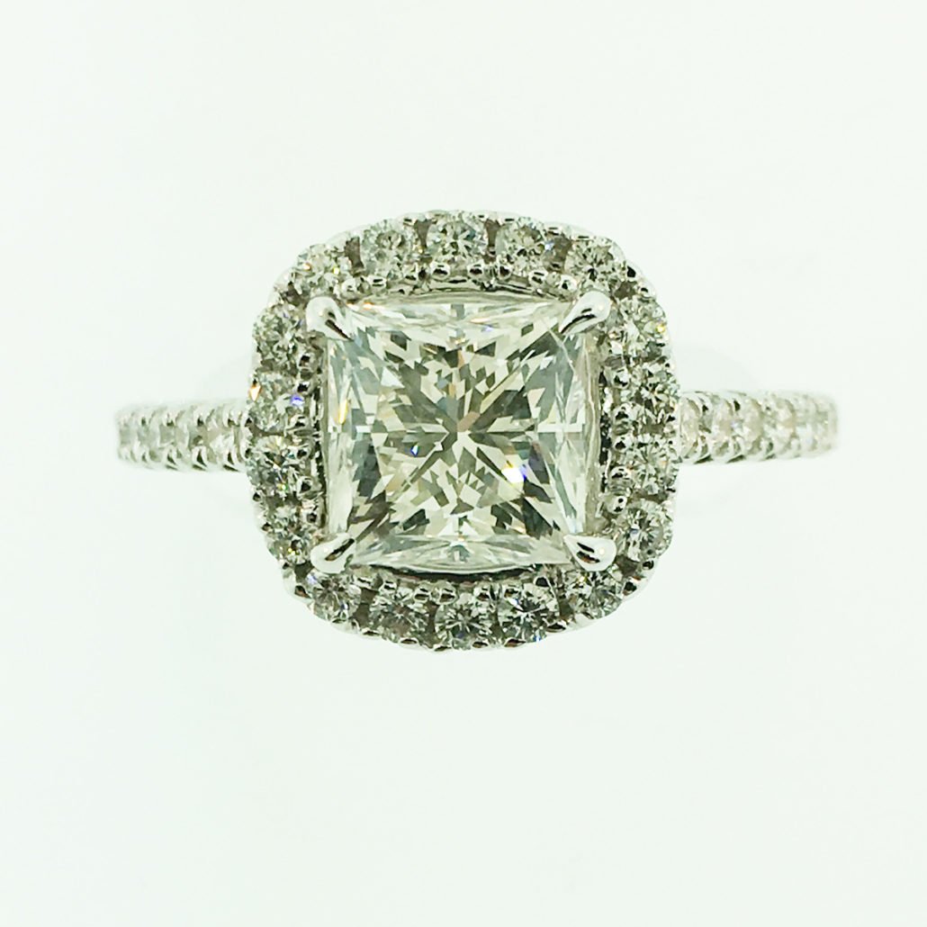 princess cut, diamond engagement ring, custom ring, halo setting, nyc diamond district,