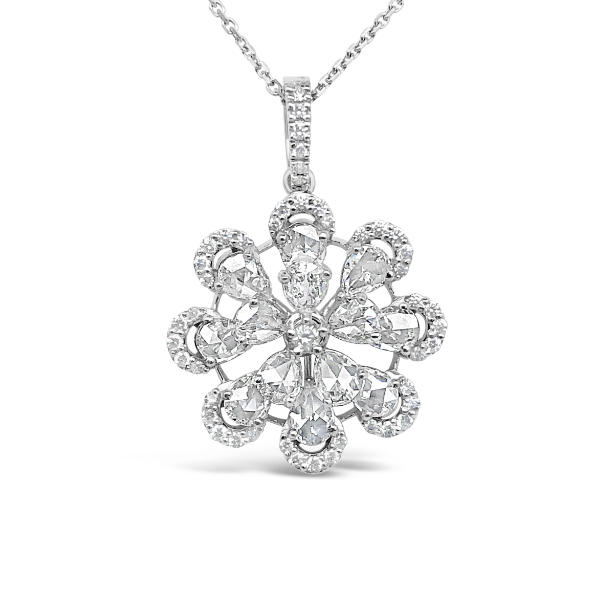 White Gold and Diamond Blossom Pendant Necklace