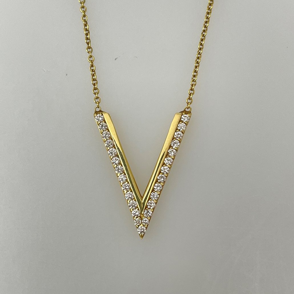 14K Yellow Gold and Diamond V Necklace 1961-43 | Grants Jewelry