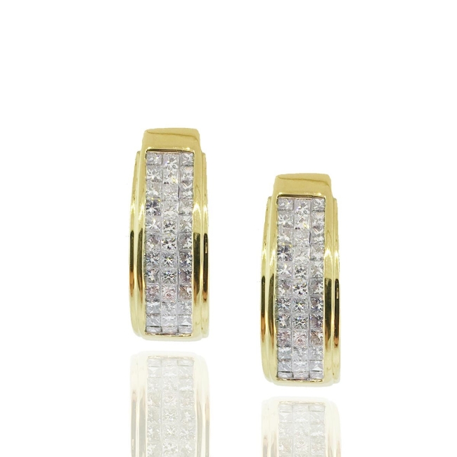 Diamond Hoops, Invisible Setting, Floating Diamonds, Yellow Gold, Hinged Hoop Earring, Holiday Gifts, 20 Days of Diamonds